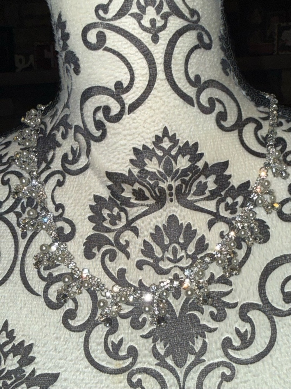 Cescabelle Sparkling Crystal and Pearl Floral Necklace - Silver Tone